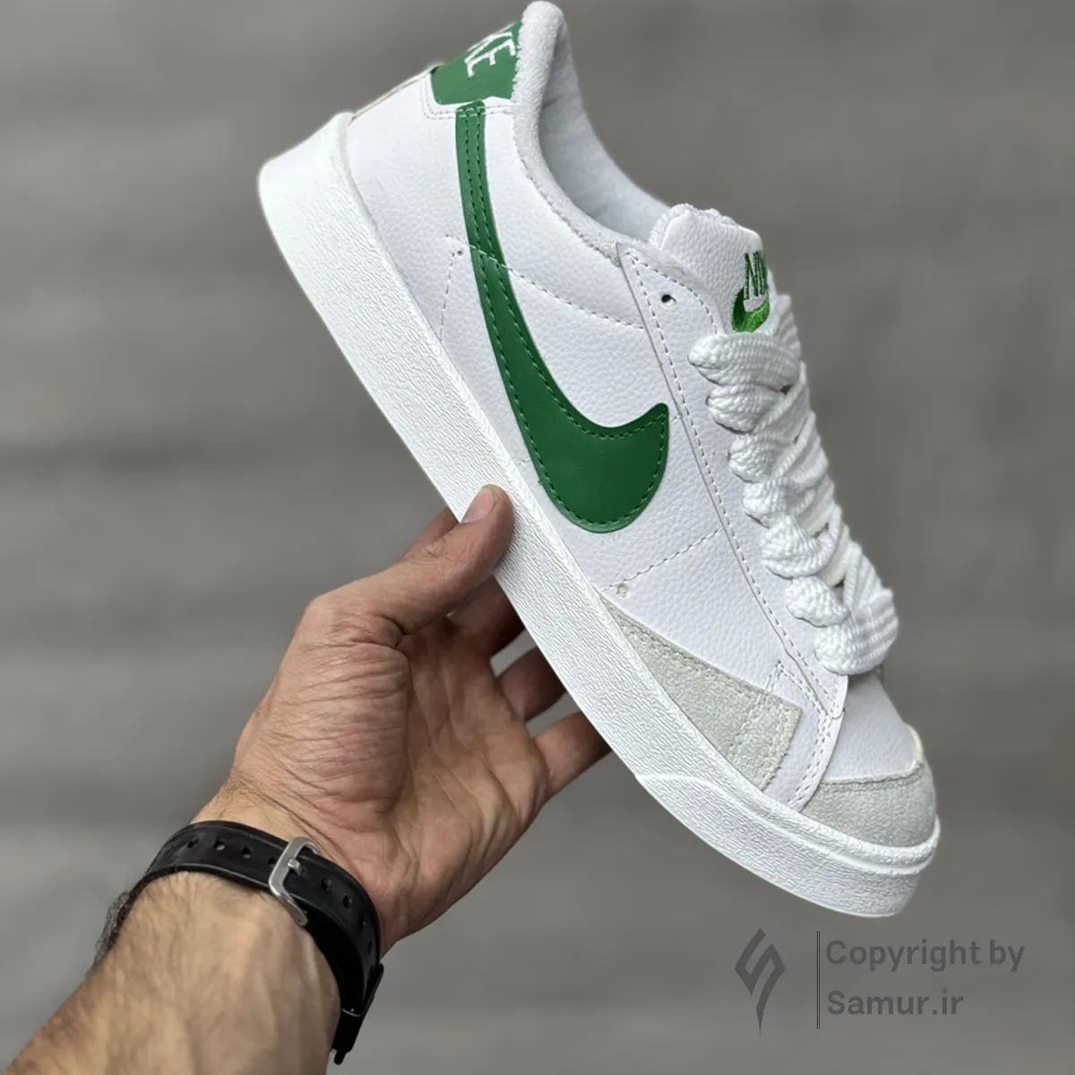 گالری تصاویر کتونی نایک بلیزر سفید سبز ساق کوتاه